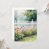 Picket Fence with Flowers Think of You Flat カード (正面/裏面インサイチュ)