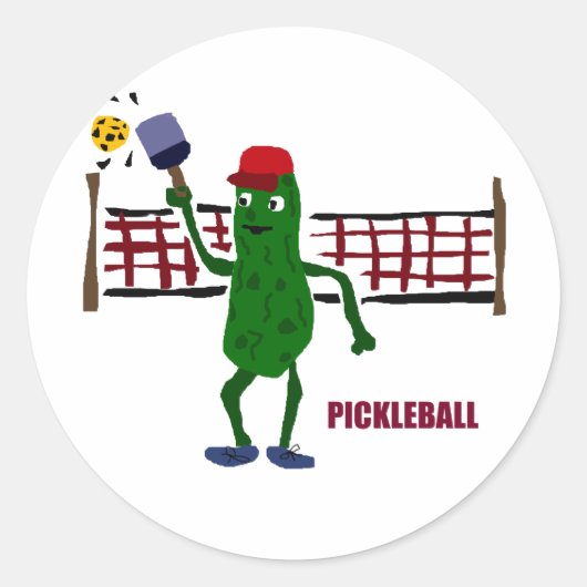 Pickleおもしろいの遊Pickleball with Net Art ラウンドシール (正面)