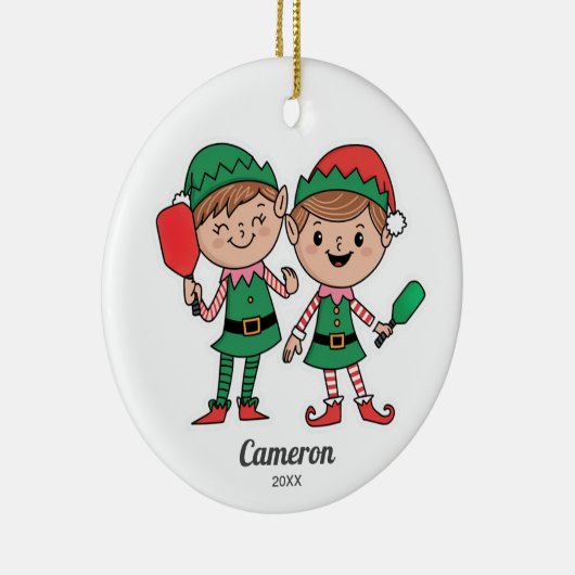 Pickleballおもしろいクリスマス小妖精や小人、フォト文字の追加 セラミックオーナメント (右)