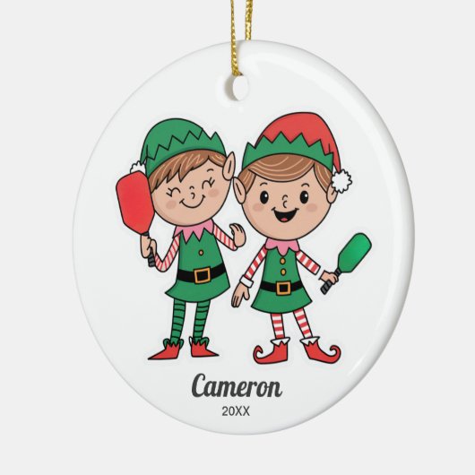 Pickleballおもしろいクリスマス小妖精や小人、フォト文字の追加 セラミックオーナメント (左)