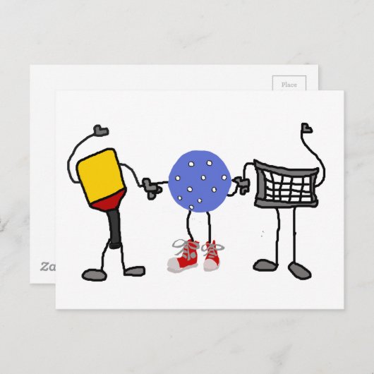 Pickleballおもしろい Cartoonのキャラクター ポストカード (正面/裏面)