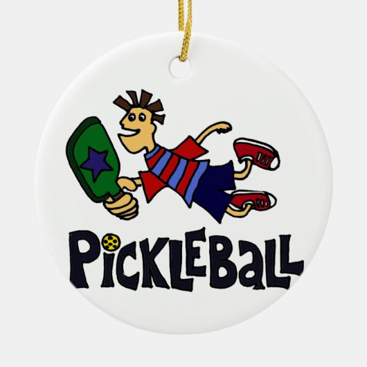 Pickleballのおもしろいな跳躍の男 セラミックオーナメント (正面)