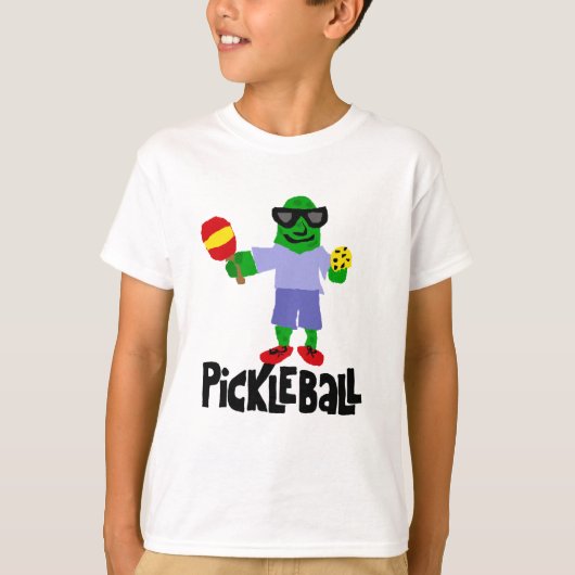 Pickleballのかいが付いているおもしろいなピクルス Tシャツ (正面)