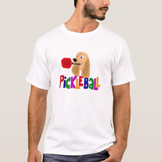 Pickleballのかいを持つおもしろいなコッカースパニエル Tシャツ (正面)