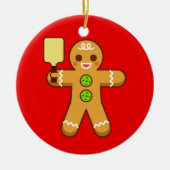 Pickleballのクリスマスのオーナメント- Gingerbreadman セラミックオーナメント (正面)