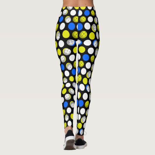 Pickleballのプリント-緑の白く青い水玉模様 レギンス (裏面)