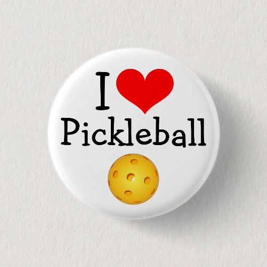 Pickleballの小型ボタン: 私はPickleballを愛します 缶バッジ (正面)