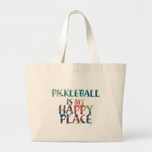 Pickleballの幸せな場所のトート ラージトートバッグ (正面)