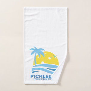 Pickleballの熱帯ヤシの木日曜日あなたのカスタムな文字 ハンドタオル