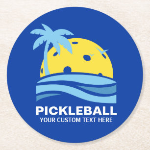 Pickleballの熱帯ヤシの木日曜日あなたのカスタムな文字 ラウンドペーパーコースター
