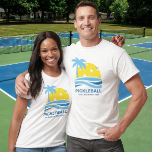 Pickleballの熱帯ヤシの木日曜日あなたのカスタムな文字 Tシャツ