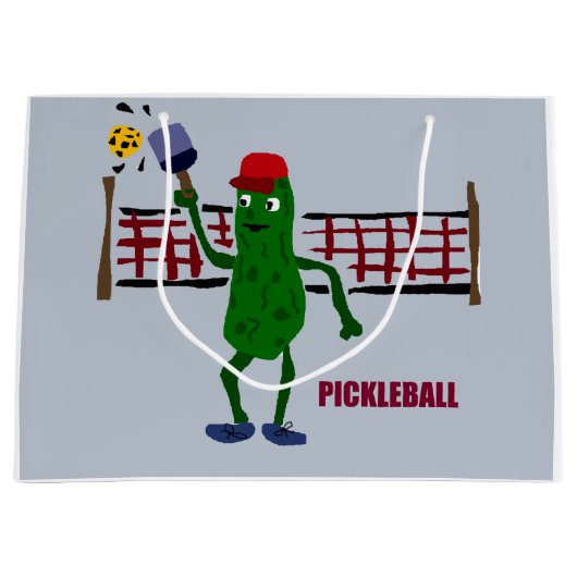 Pickleballの芸術のデザインを遊ぶおもしろいなピクルス ラージペーパーバッグ (正面)