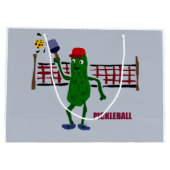 Pickleballの芸術のデザインを遊ぶおもしろいなピクルス ラージペーパーバッグ (裏面)