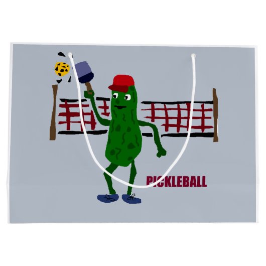 Pickleballの芸術のデザインを遊ぶおもしろいなピクルス ラージペーパーバッグ (裏面)