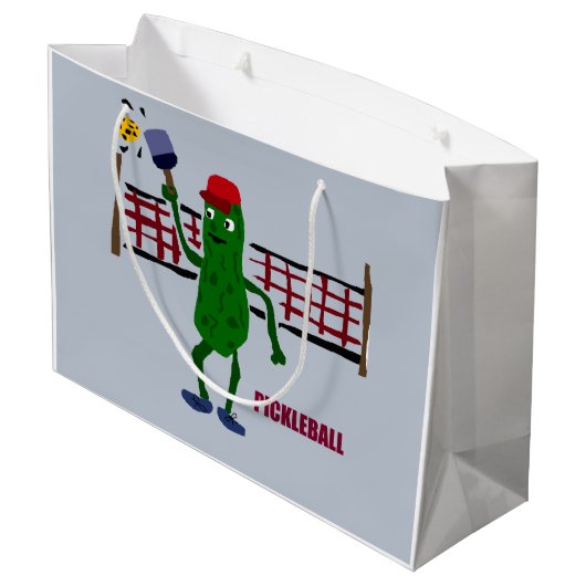 Pickleballの芸術のデザインを遊ぶおもしろいなピクルス ラージペーパーバッグ (裏面アングル)