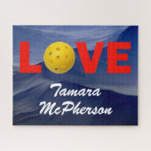 Pickleballは名前Blue Backgroundでパーソナライズ ジグソーパズル (横)