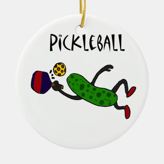 Pickleballを遊ぶおもしろいな跳躍のピクルス セラミックオーナメント (正面)