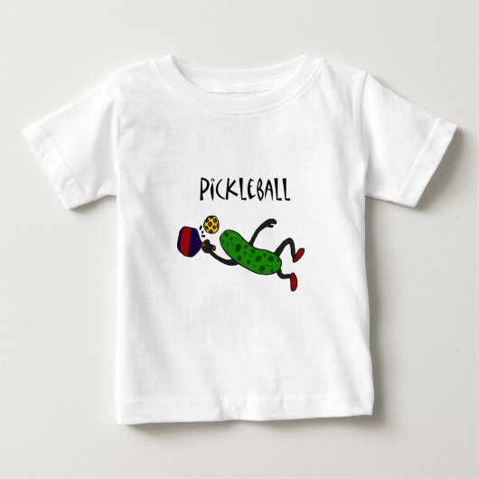 Pickleballを遊ぶおもしろいな跳躍のピクルス ベビーTシャツ (正面)