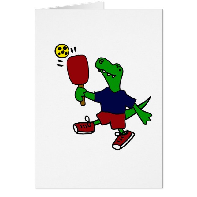 Pickleballを遊んでいるおもしろいなTレックスの恐竜 (正面)