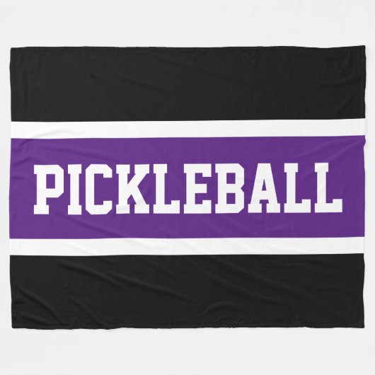 PICKLEBALLアスレティックブラックパープル白ストライプ色 フリースブランケット (正面(横))