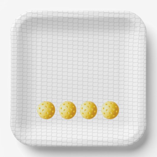 PICKLEBALLスポーツネットイエローボールおもしろいゲーム ペーパープレート (正面)