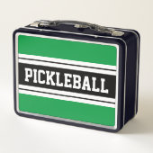 PICKLEBALLブライトグリーンホワイトブラックレーシングストライプズ メタルランチボックス (裏面)