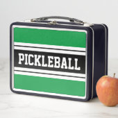 PICKLEBALLブライトグリーンホワイトブラックレーシングストライプズ メタルランチボックス (インサイチュ)