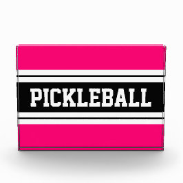 PICKLEBALLブライトピンク白黒レースストライプズ フォトブロック