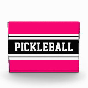 PICKLEBALLブライトピンク白黒レースストライプズ フォトブロック