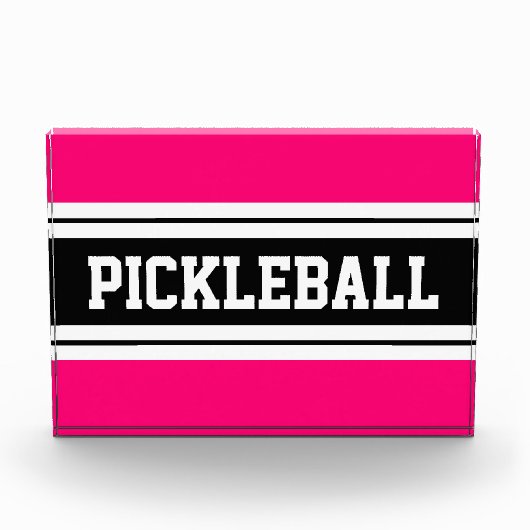 PICKLEBALLブライトピンク白黒レースストライプズ フォトブロック (正面)