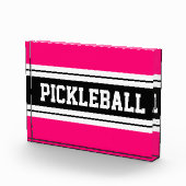 PICKLEBALLブライトピンク白黒レースストライプズ フォトブロック (右)