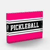 PICKLEBALLブライトピンク白黒レースストライプズ フォトブロック (左)