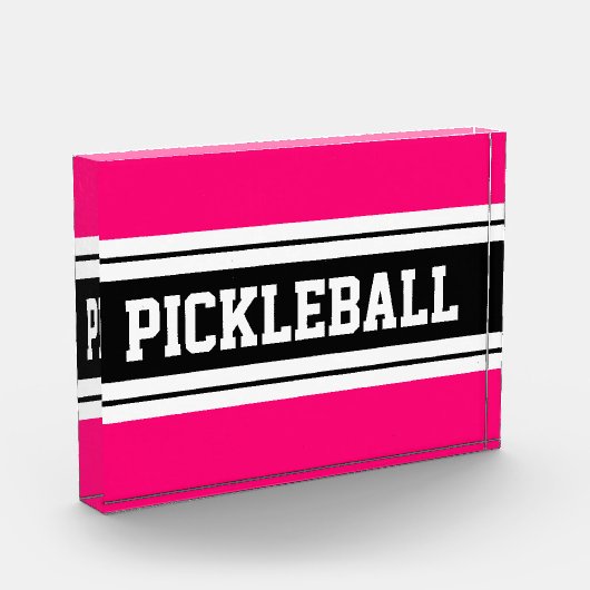 PICKLEBALLブライトピンク白黒レースストライプズ フォトブロック (左)