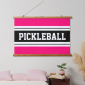 PICKLEBALLブライトピンク白黒レースストライプズ 吊り下げ型タペストリー (寝室)