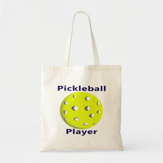 Pickleballプレーヤーの青い文字の黄色の球のデザイン トートバッグ (正面)