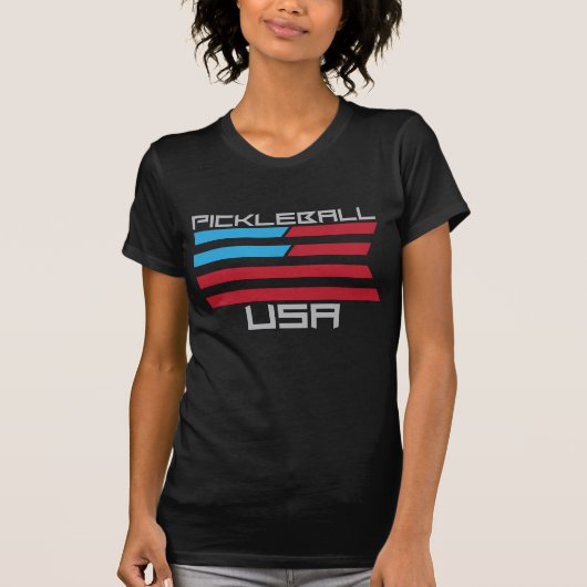 Pickleball米国の旗のスポーツのフィットネス Tシャツ (正面)