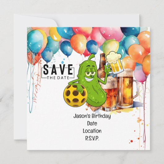 Pickleball誕生日パーティーの日付を保存 招待状 (正面)