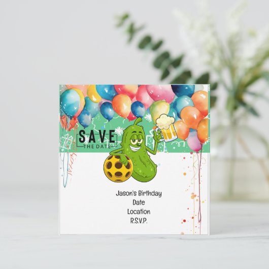 Pickleball誕生日パーティーの日付を保存 招待状 (スタンド正面)