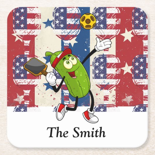 Pickleball Americanが7月4日をテーマに制作 スクエアペーパーコースター (正面)