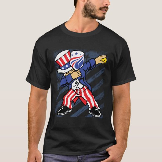 Pickleball American Flag 4th of July Uncle Sam Dab Tシャツ (正面)
