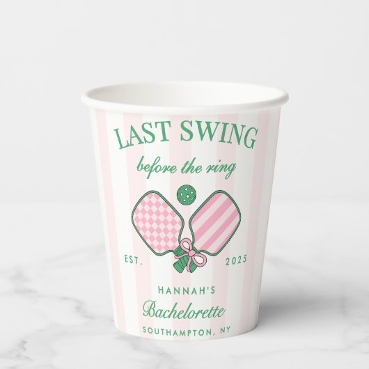 Pickleball Bach Cocktail Green & Pink Stripes 紙コップ (裏面)