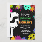Pickleball Birthday Colorful Sports Party 招待状 (正面)