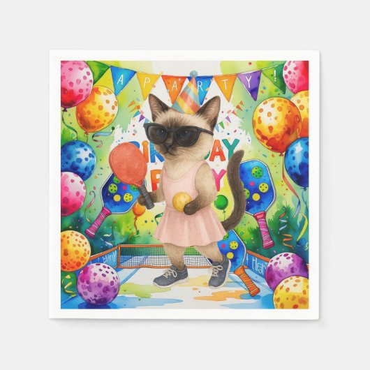 Pickleball Birthday Partyをテーマにした猫好き スタンダードカクテルナプキン (正面)