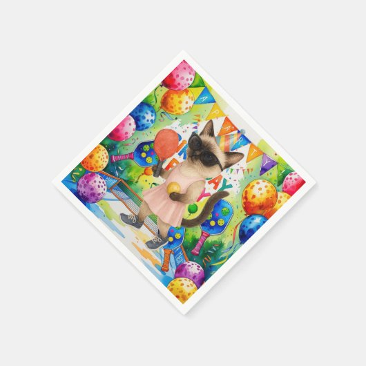 Pickleball Birthday Partyをテーマにした猫好き スタンダードカクテルナプキン (角)