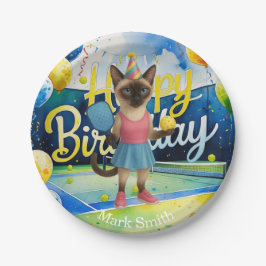 Pickleball Birthday Partyをテーマにした猫好き ペーパープレート