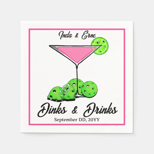 Pickleball Bridal Shower Dinks & Drinks Cosmo スタンダードカクテルナプキン (正面)