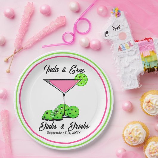 Pickleball Bridal Shower Dinks & Drinks Cosmo ペーパープレート (パーティー)