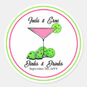 Pickleball Bridal Shower Dinks & Drinks Customized ラウンドシール (正面)