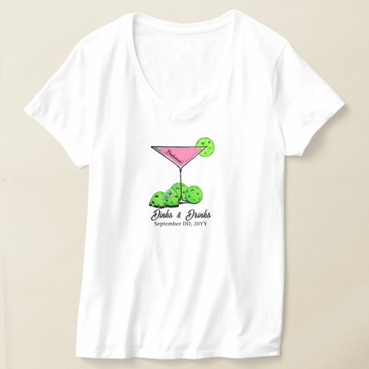Pickleball Bridal Shower Dinks & Drinks Customized Tシャツ (レイダウン)