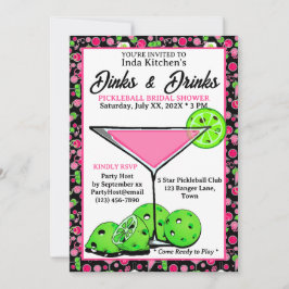 Pickleball Bridal Shower Dinks & Drinks Pink Black 招待状